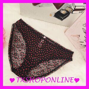 💗👙Victoria's Secret Red Hearts Black Lace Bikini Panties👙💗